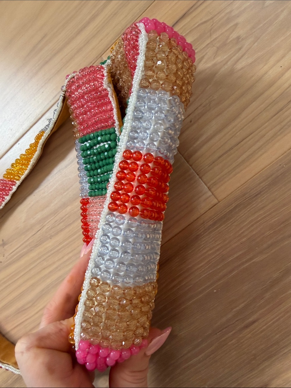 Anthropologie Beaded Patchwork Shoulder Bag in Green, Pink, Yellow, Red, Cream - Picture 4 of 8